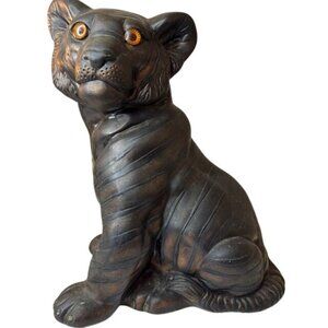 Vintage Tiger Cub Figurine Statue With Striking Orange Eyes
